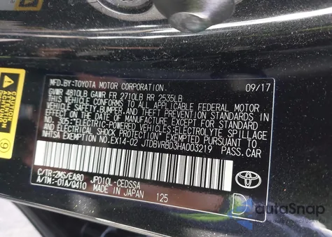 2017 Toyota Mirai из США, поврежденный, VIN JTDBVRBD3HA003219